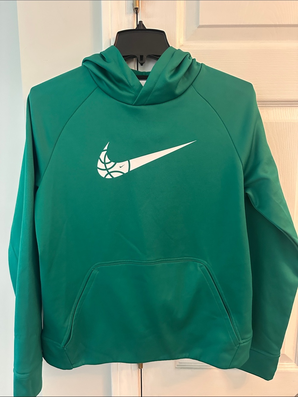 Nike Swoosh Hoodie with Kangaroo Pocket & Crispy Logo Stamp- Green- Kids XL
